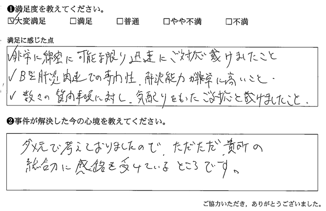 非常に綿密に可能な限り迅速にご対応戴けましたこと